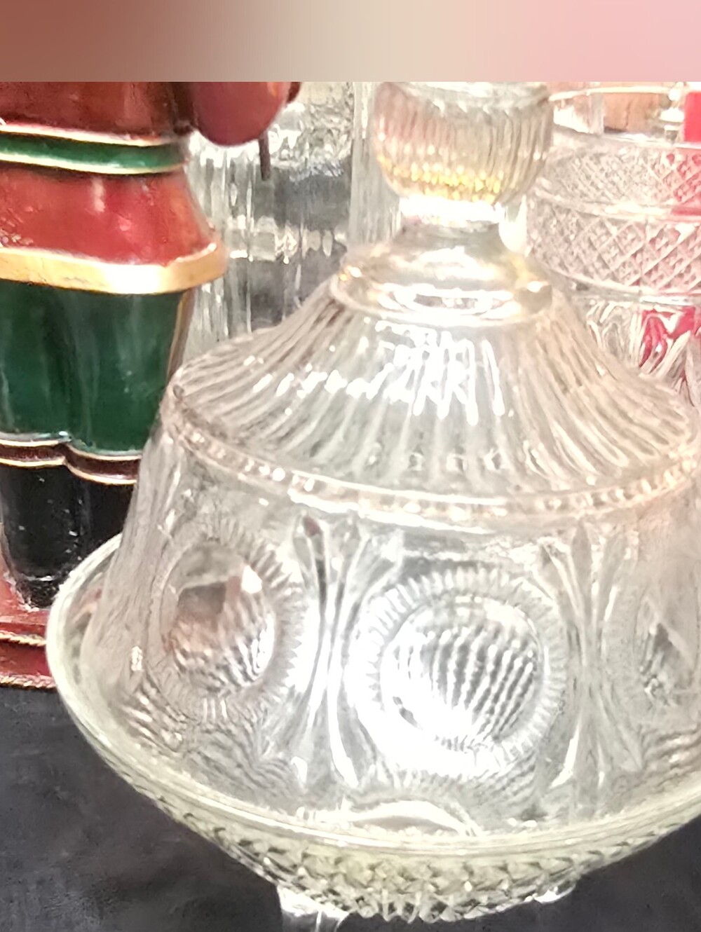 Antique Clear Glass Domed Candy Dish